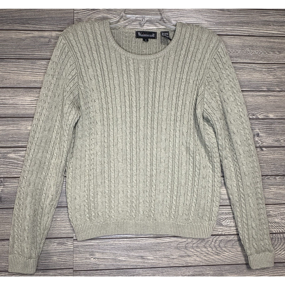 Wainscott Vintage Crewneck Cable Knit Sweater Olive Green Size Small 90s Chunky